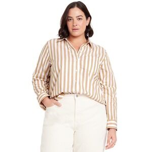 GAP The BIG Shirt Women's Long Sleeve Button Down Striped Cotton Size L Tan